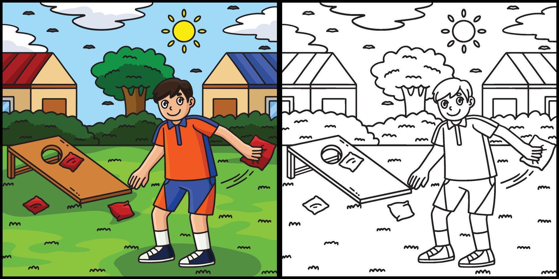 Cornhole Boy Ready to Shoot the Bag Illustration vector