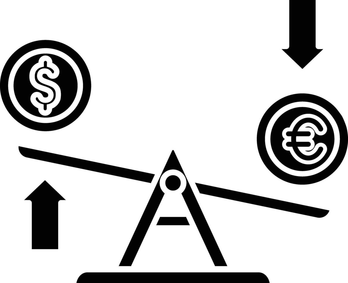 Currency Exchange Rate Seesaw, Dollar Up, Euro Down icon solid style vector