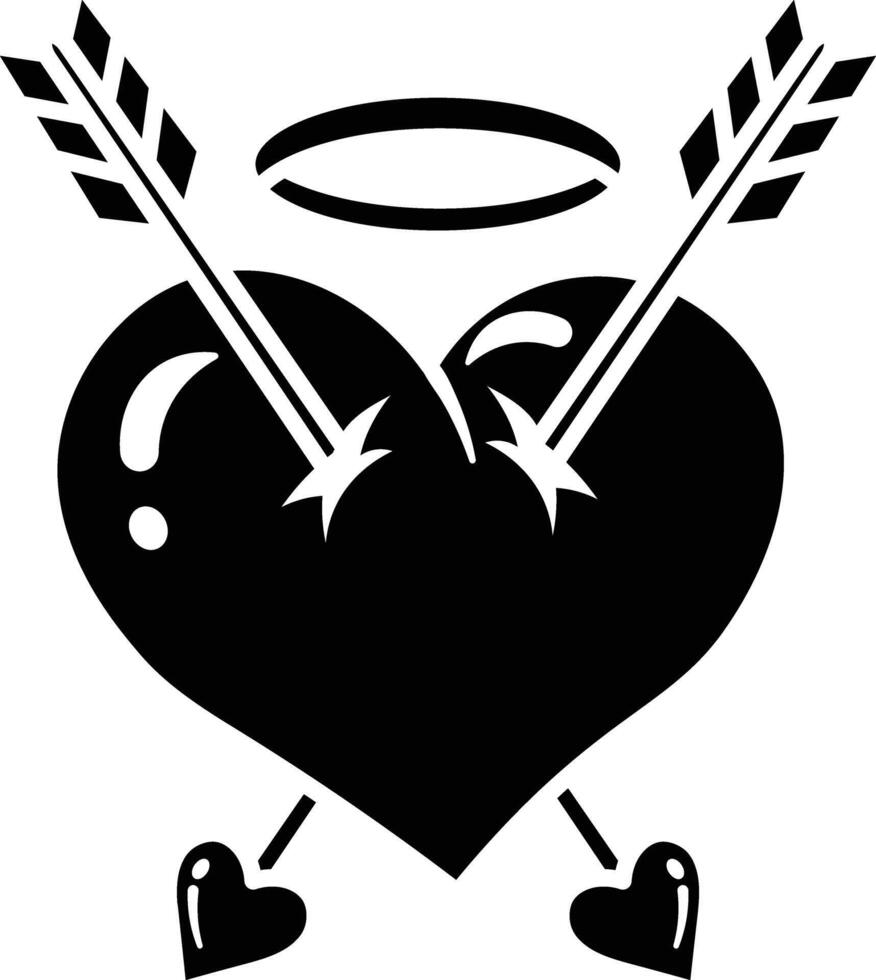 Heart Pierced by Two Arrows and Halo, A Love Tattoo Design Icon solid style vector