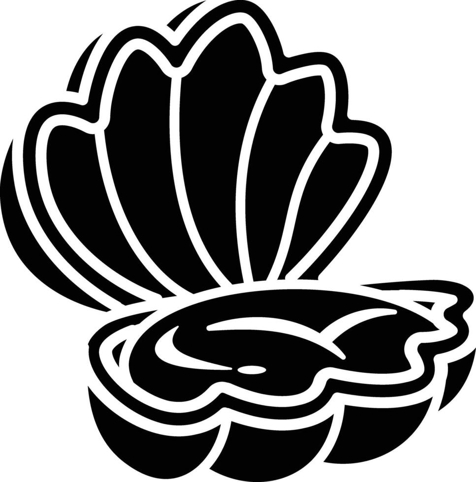 Open Seashell Illustration, A Simple Line Drawing of a Clam Shell icon solid style vector