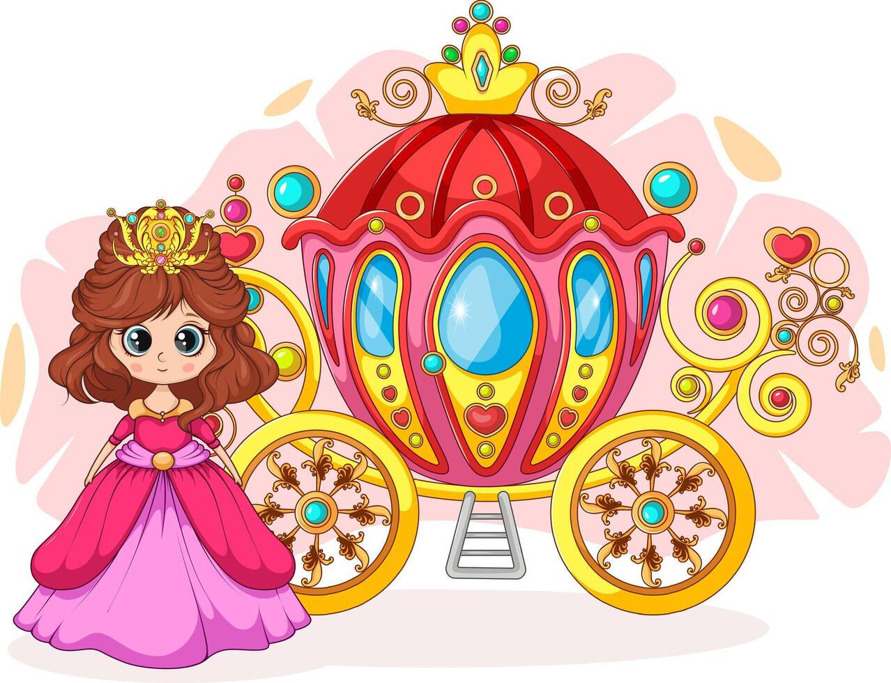Cute princess and royal carriage. Illustration for kids vector