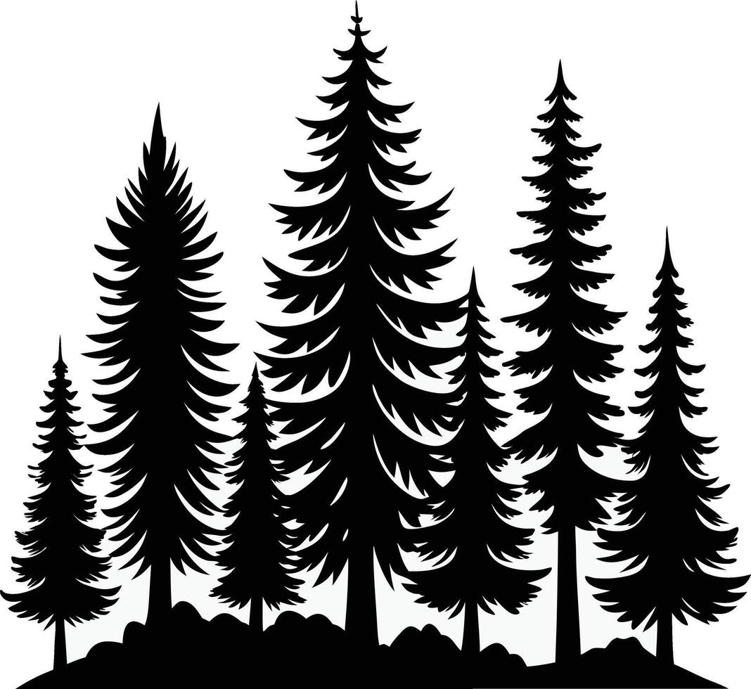 Pine Tree Forest Silhouette Illustration of Evergreen Trees and Woodland Landscape vector