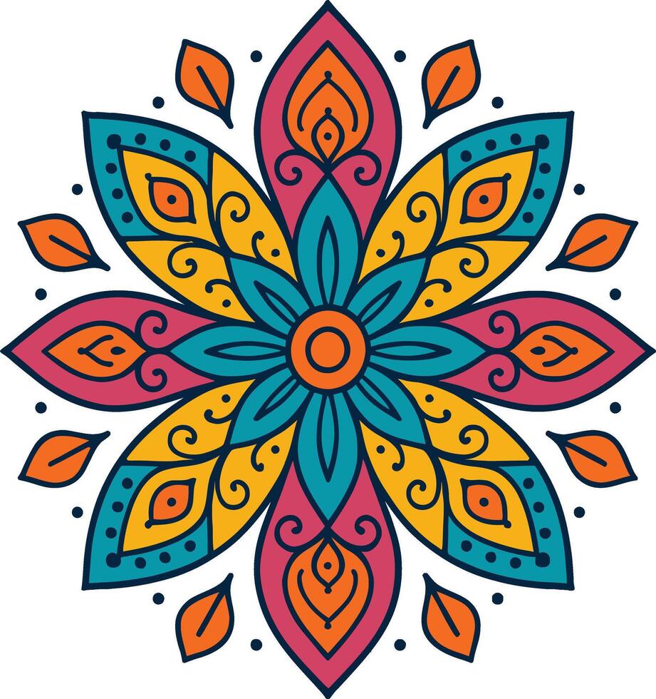 Colorful Mandala with Floral and Leaf Motifs in a Bold and Vibrant Style for Decorative Use vector