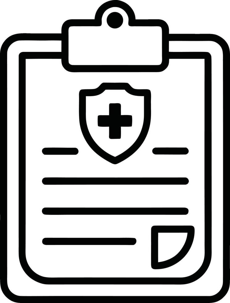 medical clipboard with health shield icon in minimal line art style vector