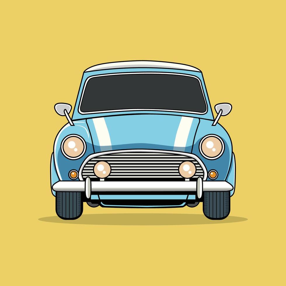 Cool Blue Classic Mini Car Front View Illustration vector