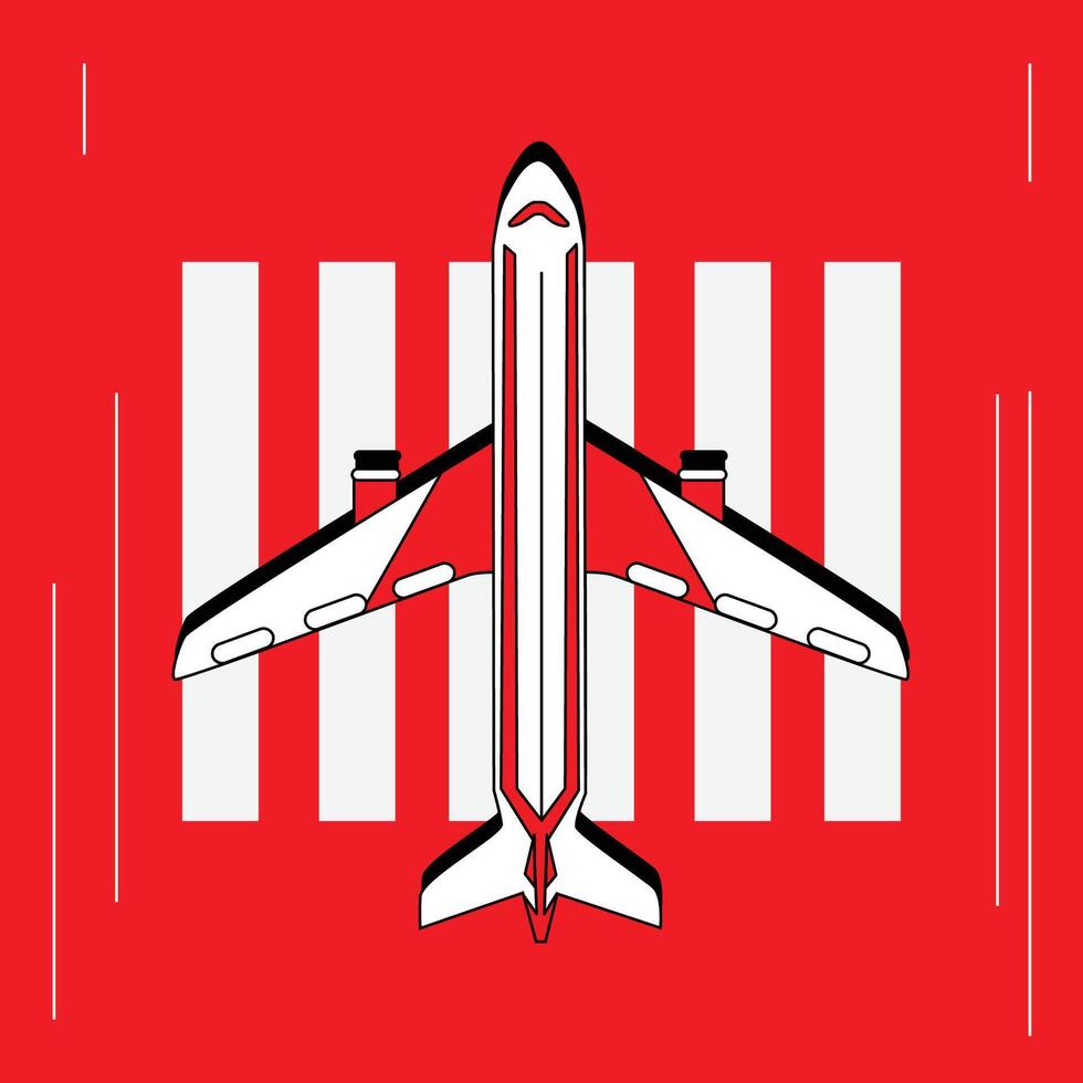 Red Jet Top View Illustration on Runway vector