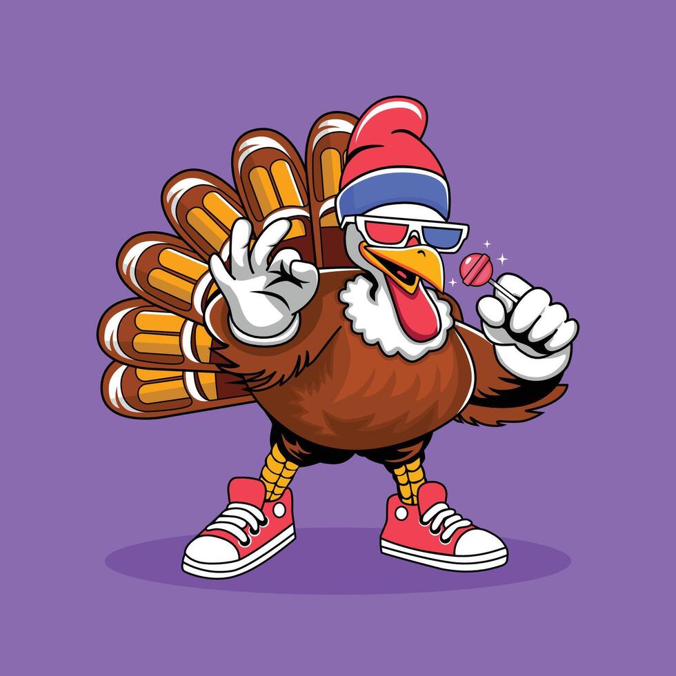 Cute Turkey Thanksgiving With Lollipop Candy vector