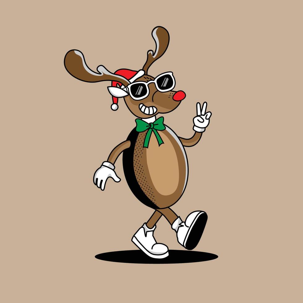 Cartoon Reindeer Character in Christmas Hat vector
