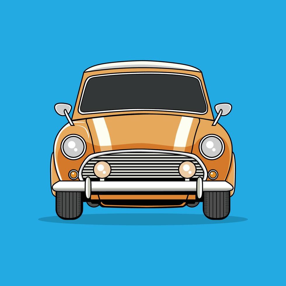 Cartoon Front View of Vintage Yellow Car in Flat Style vector