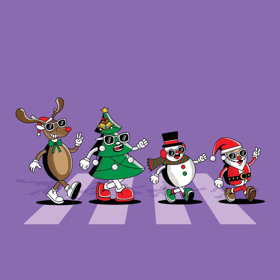 Christmas Characters Group Walking on Street vector