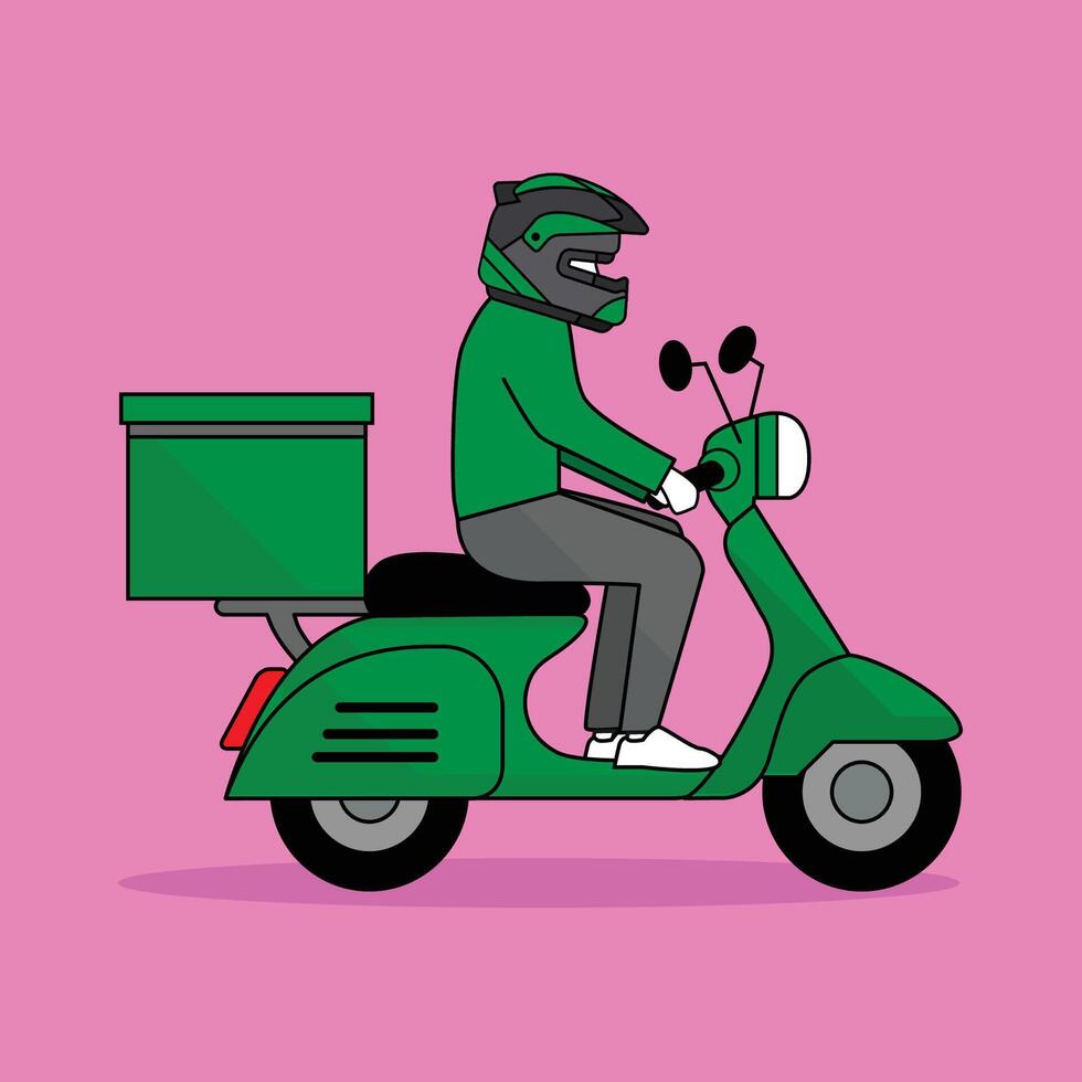 Food Delivery Driver Riding Green Scooter vector
