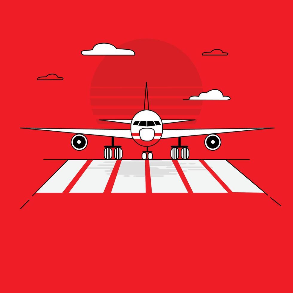 Front View Red Cartoon Jet Airplane on Runway vector