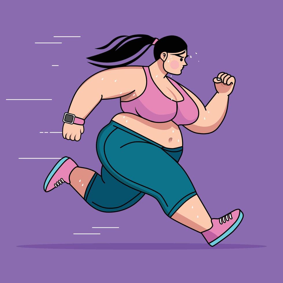 Overweight Woman Running Fast Illustration vector