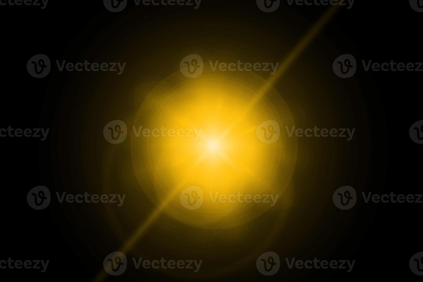 Bright yellow lens flare burst with radial glow and star-shaped center. Ideal for visual effects and light overlays photo