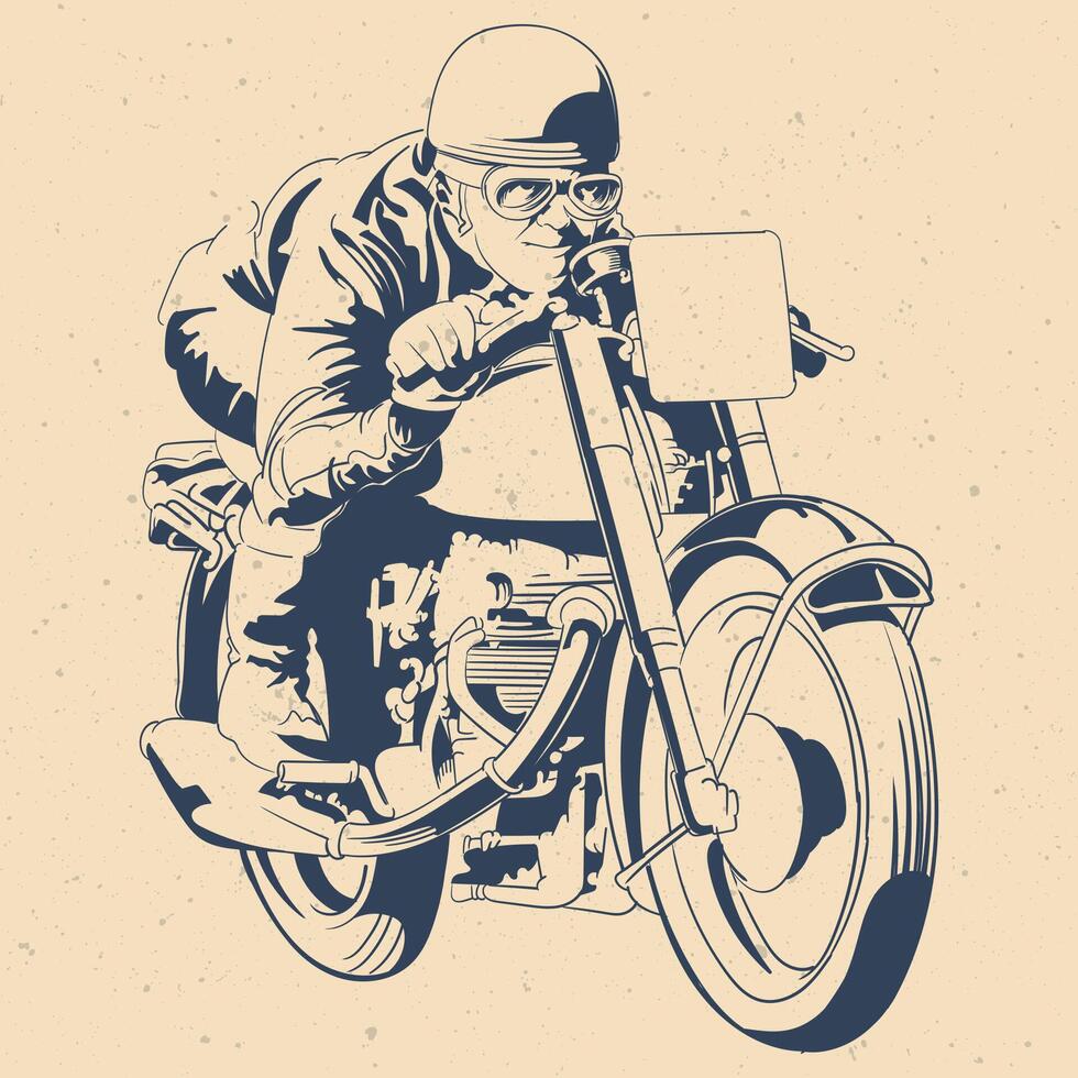 Vintage motorcycle rider in racing position retro illustration vector
