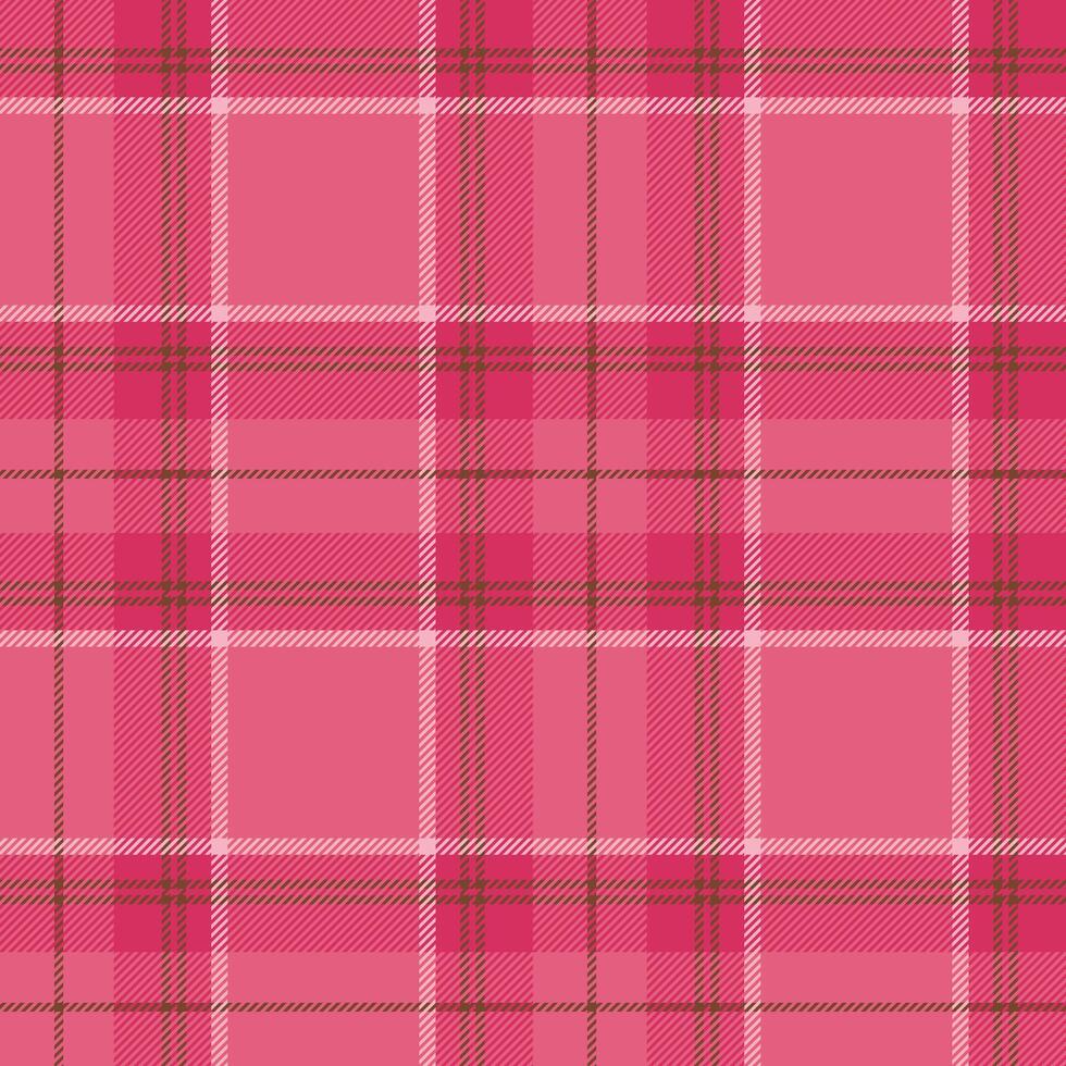 Pink plaid seamless pattern with a cozy checkered look. Ideal for fabric, clothing, decor, or wrapping paper. Timeless tartan style adds warmth. vector