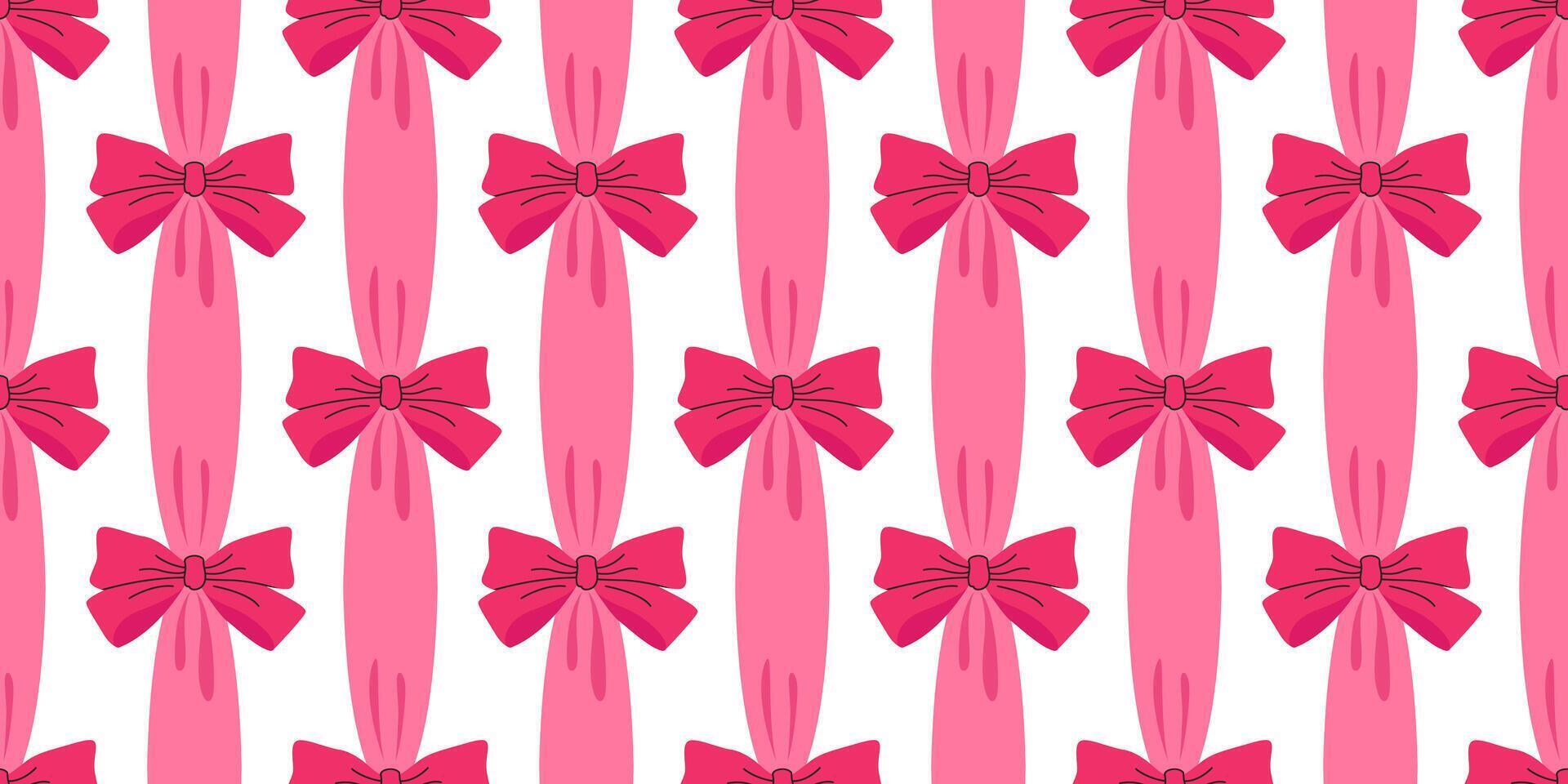 Seamless pattern featuring elegant pink bows on a light background. Perfect for wrapping paper, festive designs, Valentine's Day, weddings, and romantic projects. Soft, chic, and feminine design. vector