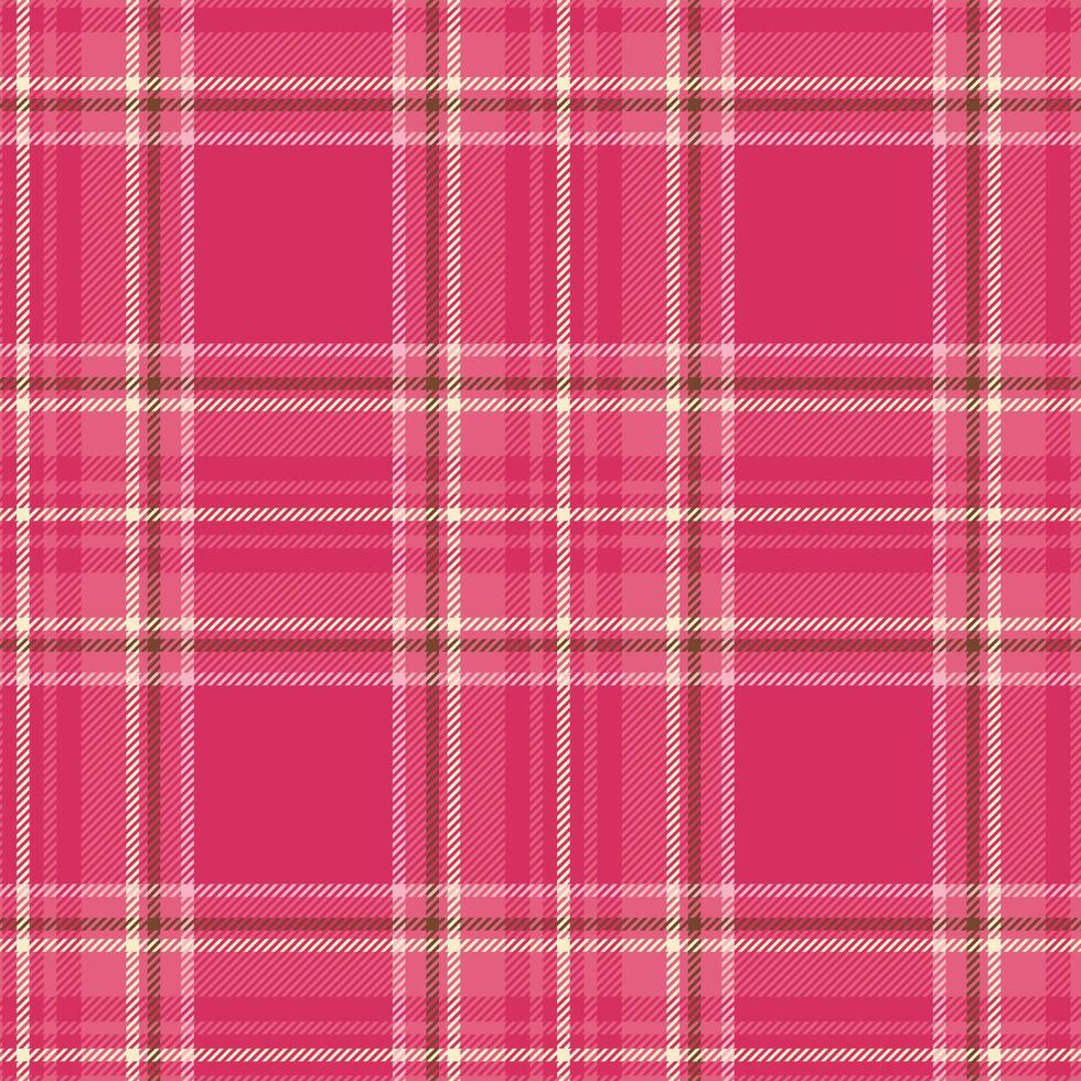Pink plaid seamless pattern with a cozy checkered design. Perfect for fabric, decor, clothing, and wrapping paper. Classic tartan style adds a warm, timeless touch. vector