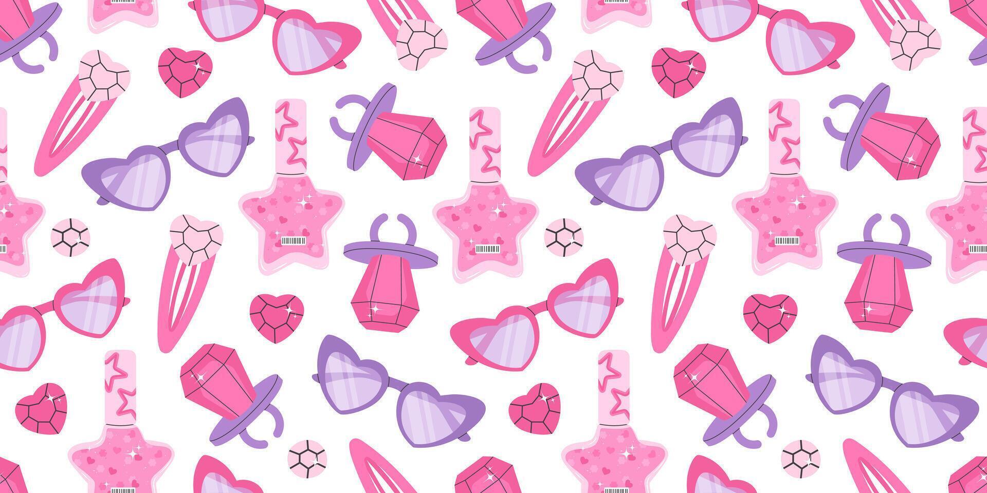 Colorful accessories pattern in pink and purple vector