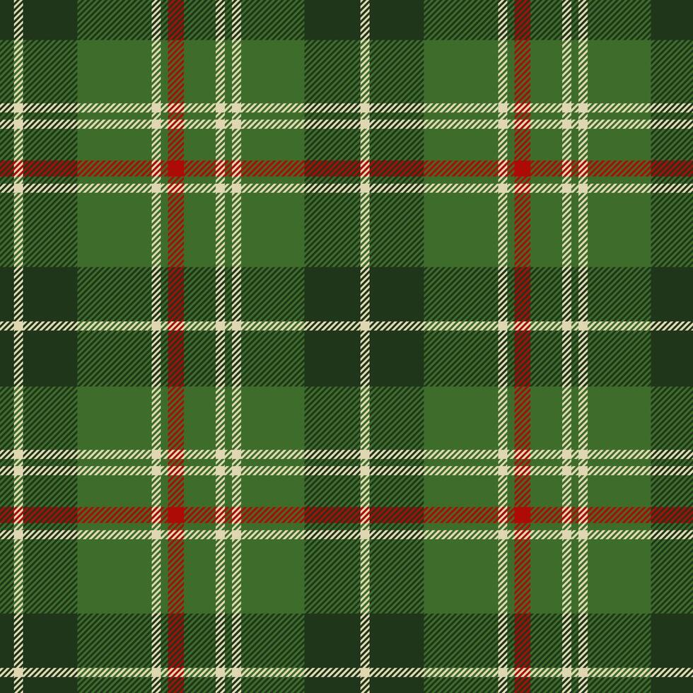 Classic green tartan seamless plaid pattern with festive red and white accents. Traditional Christmas textiles. Buffalo seasonal gift wrap, festive home decor, apparel. Checkered Scottish textile. vector