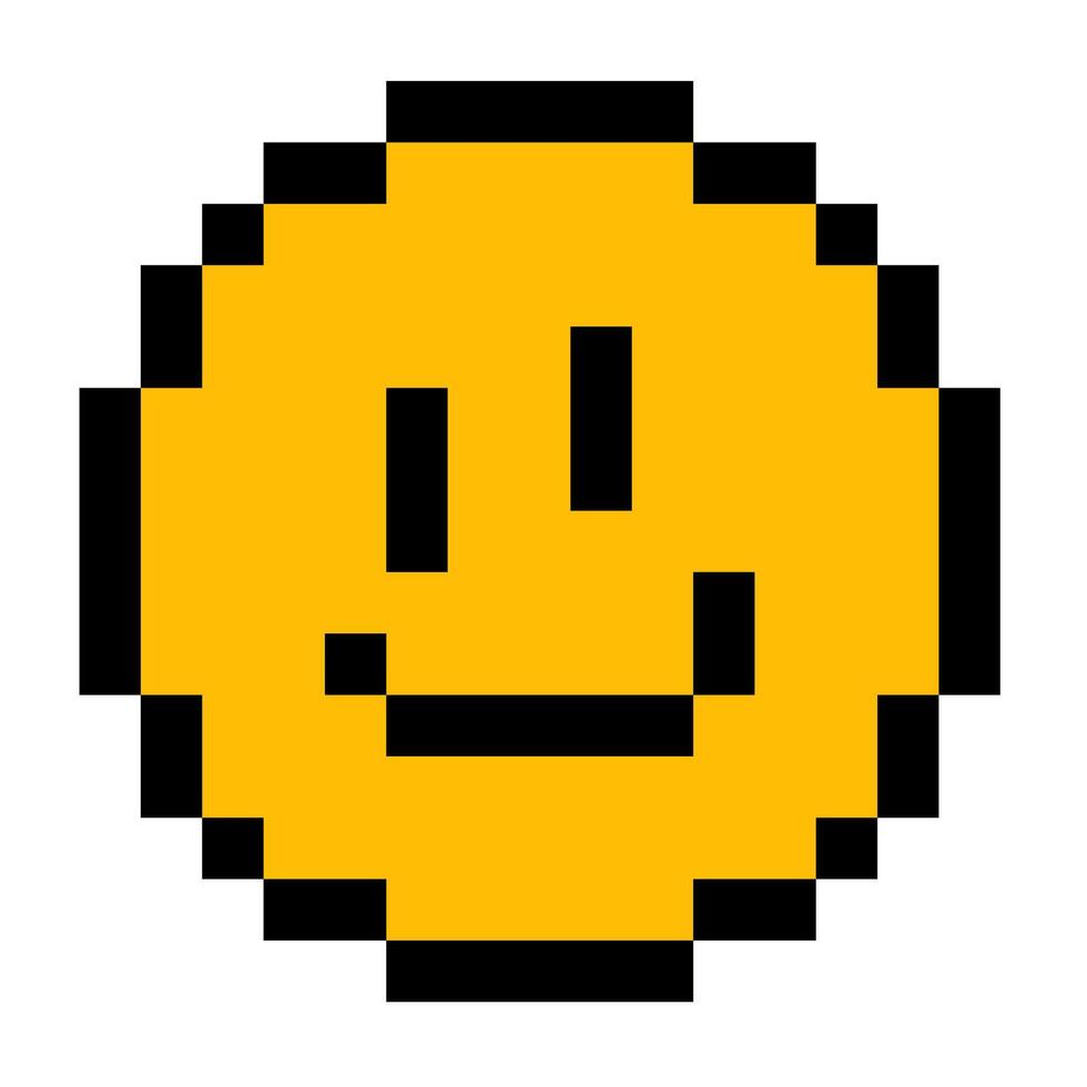 Yellow smile emoji. Pixel art illustration. Isolated on a white background. Vintage 8-bit texture. Computer graphic. Valentine's Day. Old style. 80s, and 90s game object design. vector