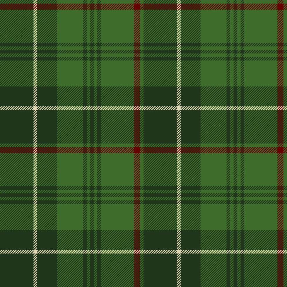 Wallace Christmas green tartan seamless pattern with red and white stripes. Traditional plaid design for cozy, rustic, and holiday backgrounds. Seasonal wrapping paper. Checkered Scottish textile. vector
