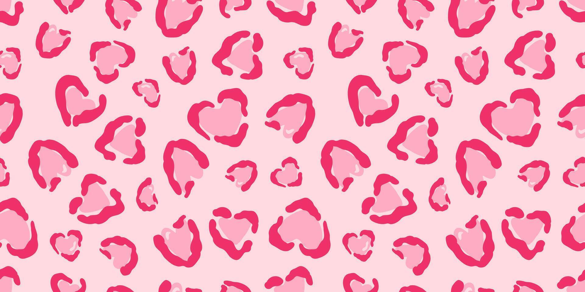 Seamless heart leopard print pattern in pink tones. Perfect for Valentine's Day, romantic designs, fashion, textiles, wallpapers, and creative projects. Stylish and trendy design for background. vector