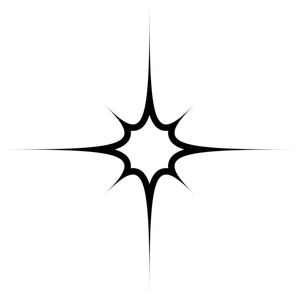 Shiny starburst element with a futuristic aesthetic. Radiant glowing sparkle with a cosmic and celestial vibe. Perfect for Y2K, sci-fi, space, and digital designs. Bold and dynamic light effect. vector