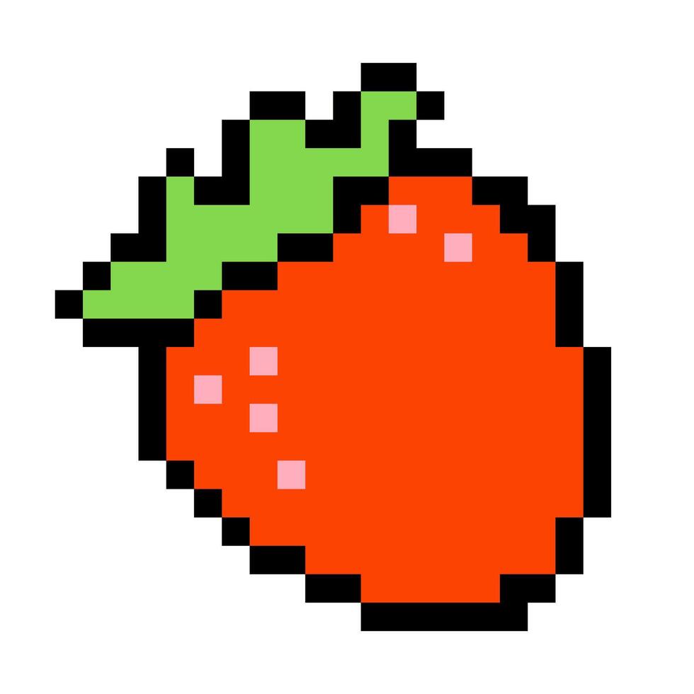 Red strawberry emoji. Pixel art icon. Isolated on white background. Vintage 8 bit texture. Minimalistic pixel graphics. Fruit symbol. Old style. 80s,90 game object design. vector