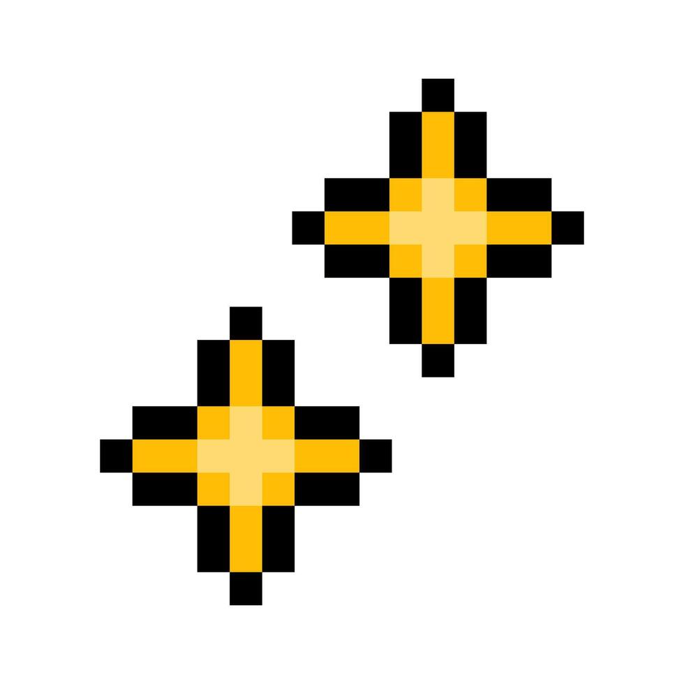 Sparkle emoji. Bright stars. Pixel art icon. Isolated on white background. Vintage 8 bit texture. Minimalistic pixel graphic. Fruit symbol. Old style. 80s,90s game object design vector