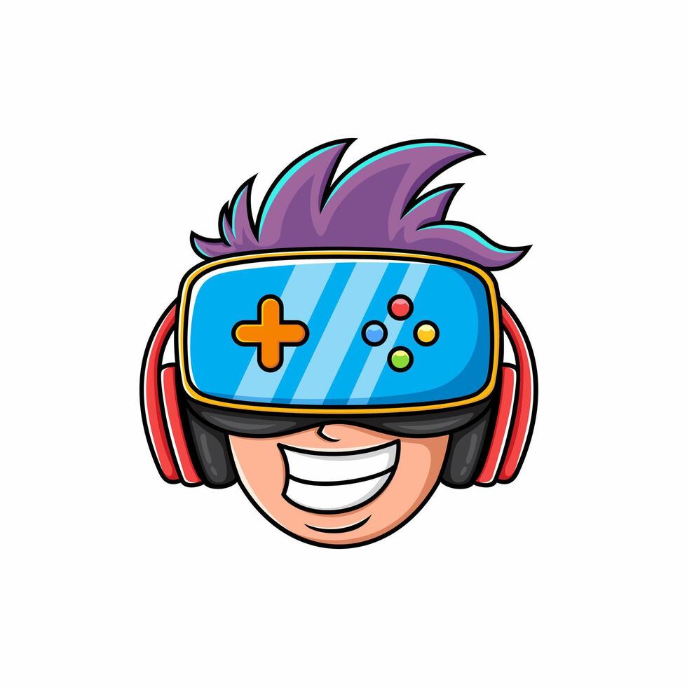 gamer head mascot, Virtual Reality games, cool and fun vector