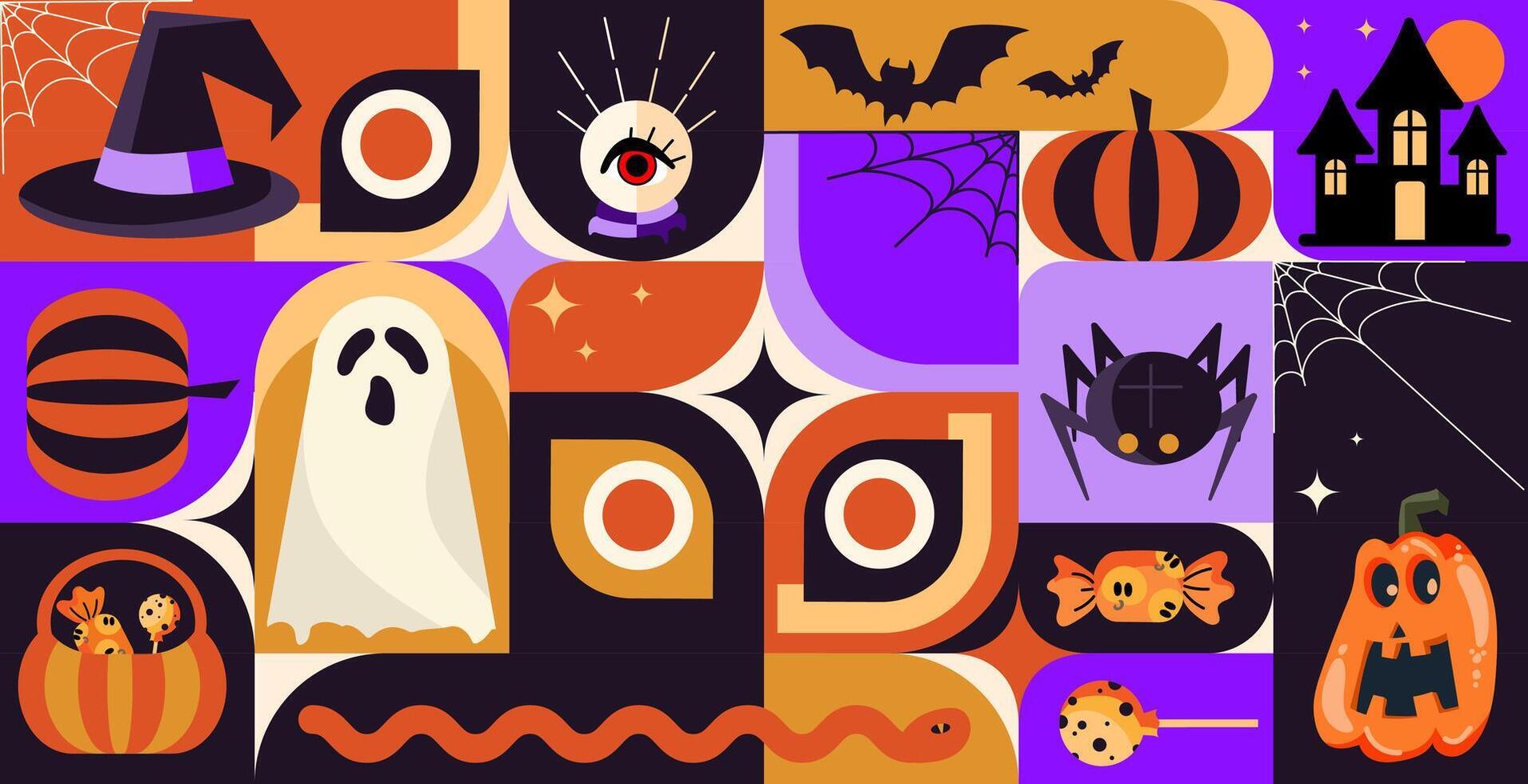 Halloween icons including ghosts and pumpkins vector