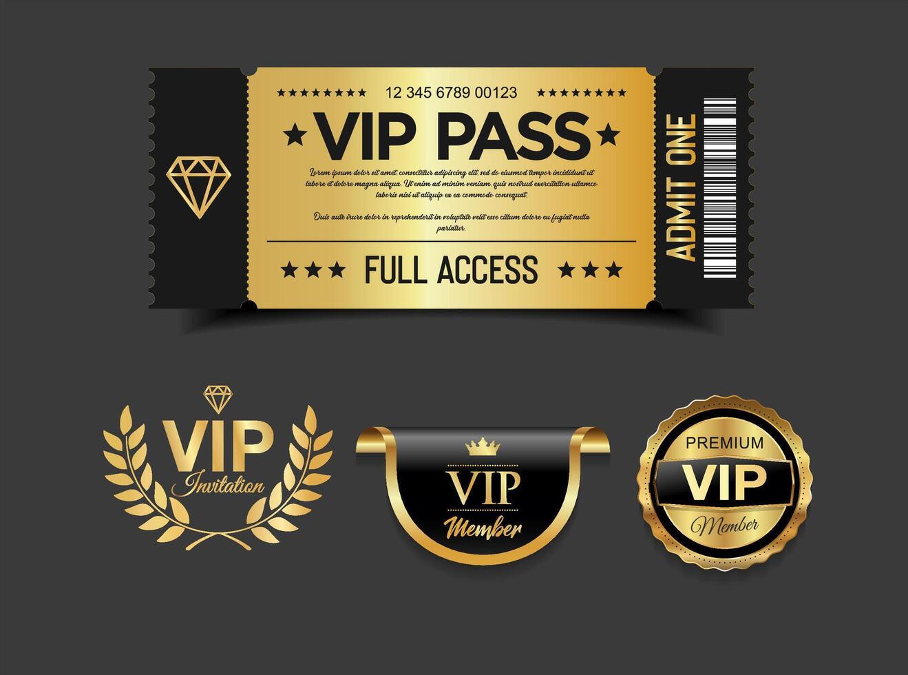 VIP Pass Ticket Luxury Cinema Style Invitation or Event Access Badge vector