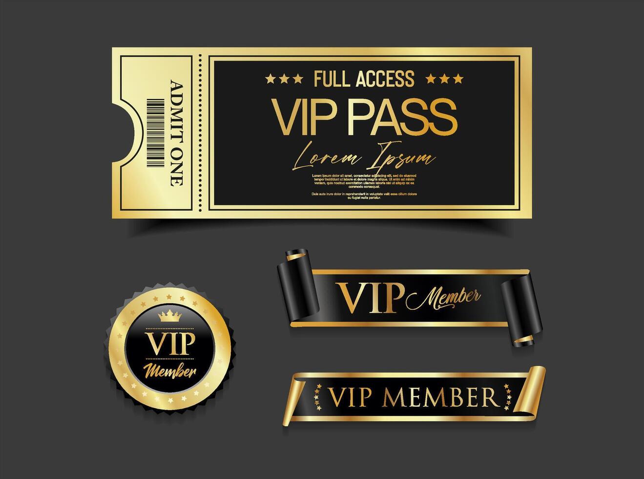 VIP Ticket Luxury Gold Cinema Style Invitation or Event Access Badge vector