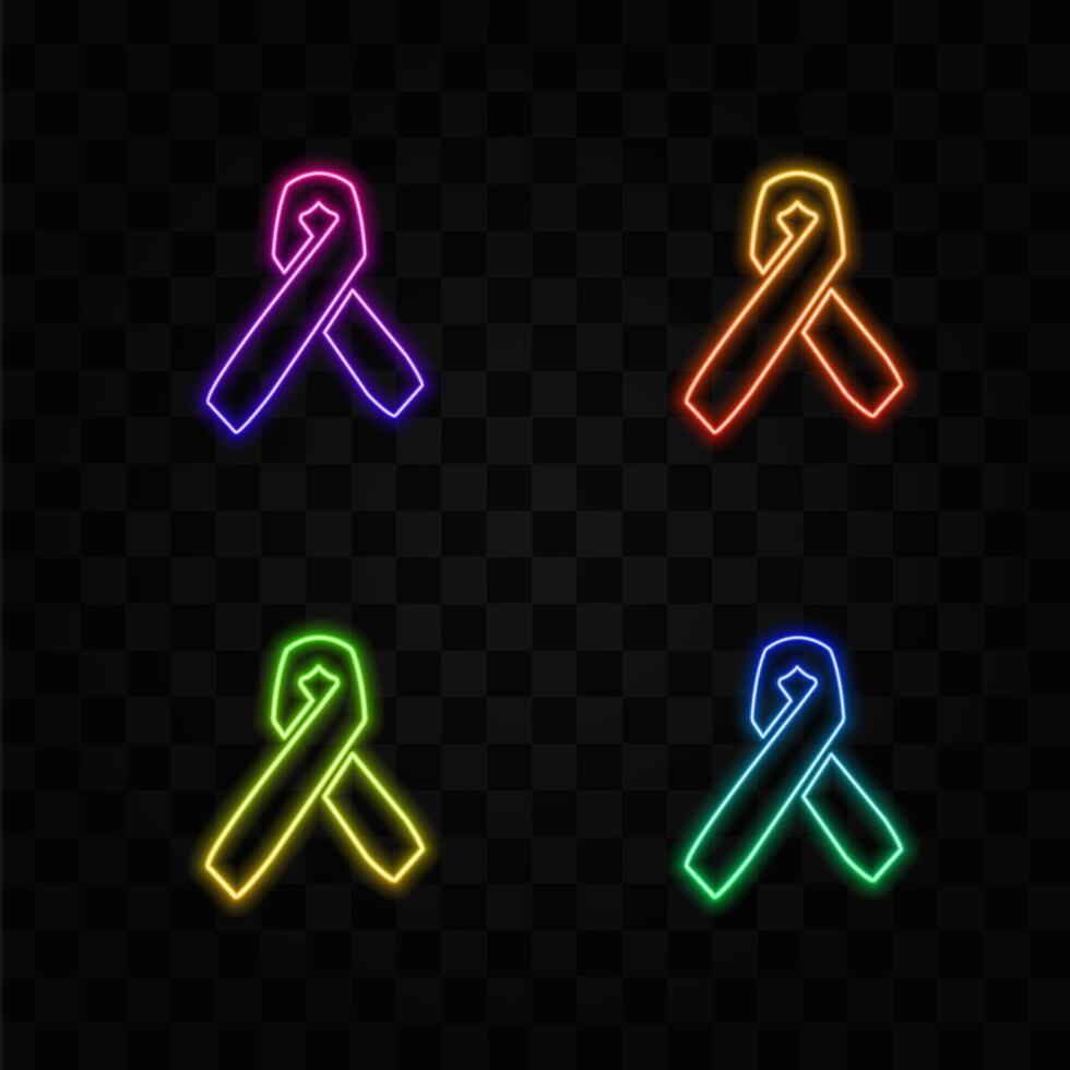 cancer ribbon. neon style. support and solidarity for HIV and cancer patient pictogram. awareness symbol icon. editable stroke. vector