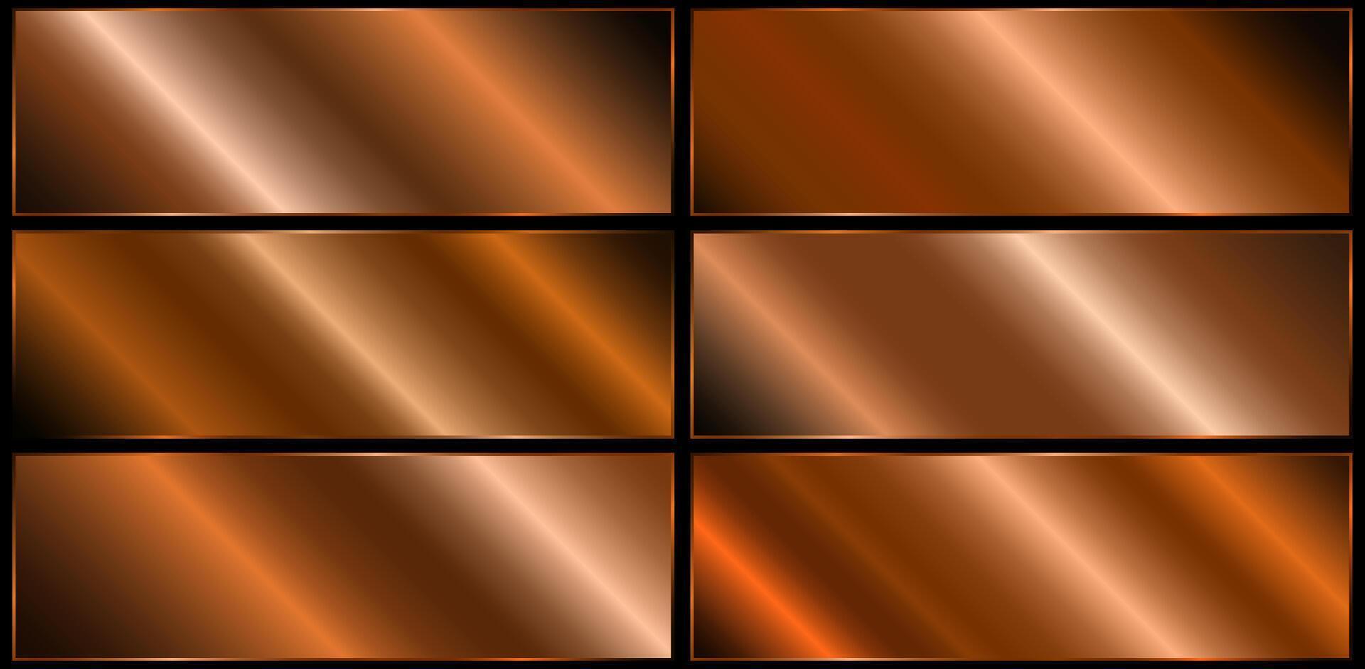 Metallic gradients with highlights. Orange metal gradient effects.Bronze Metallic Gradient Illustration Collection vector