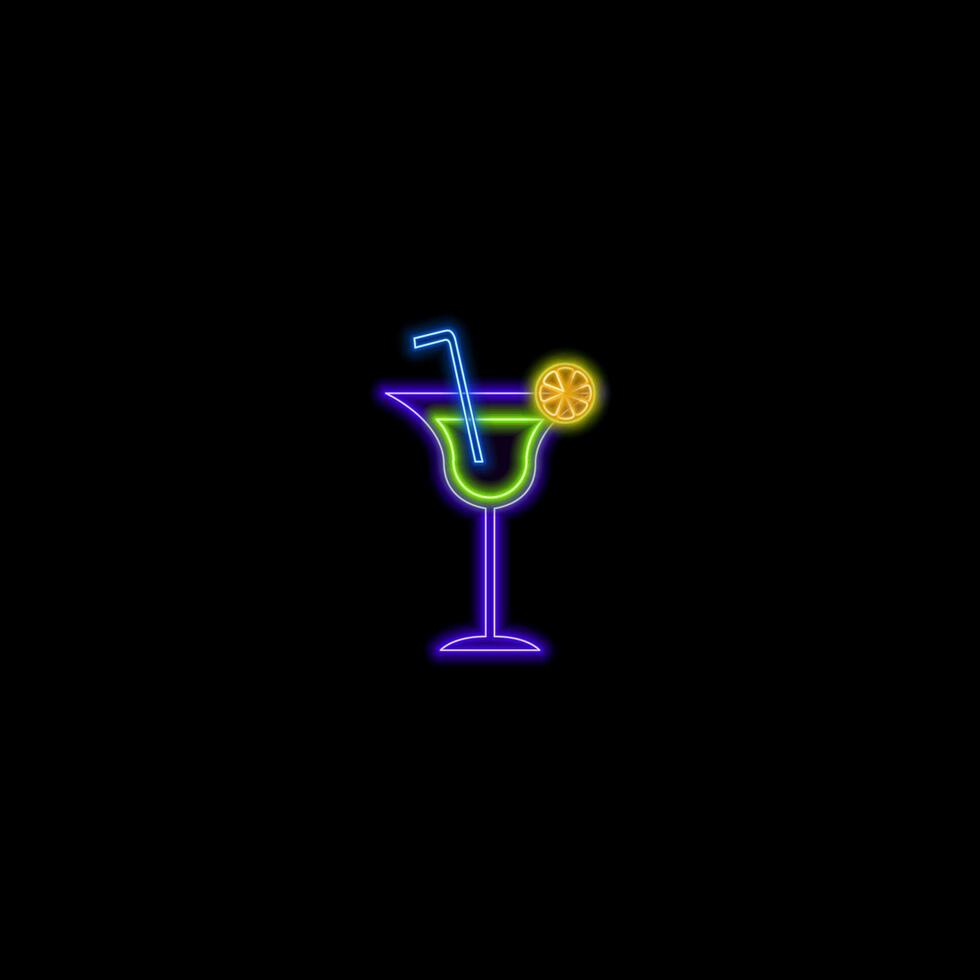 Alcoholic drinks, Glass with drink. Template design cocktail menu and drink list. neon style. illustration. vector