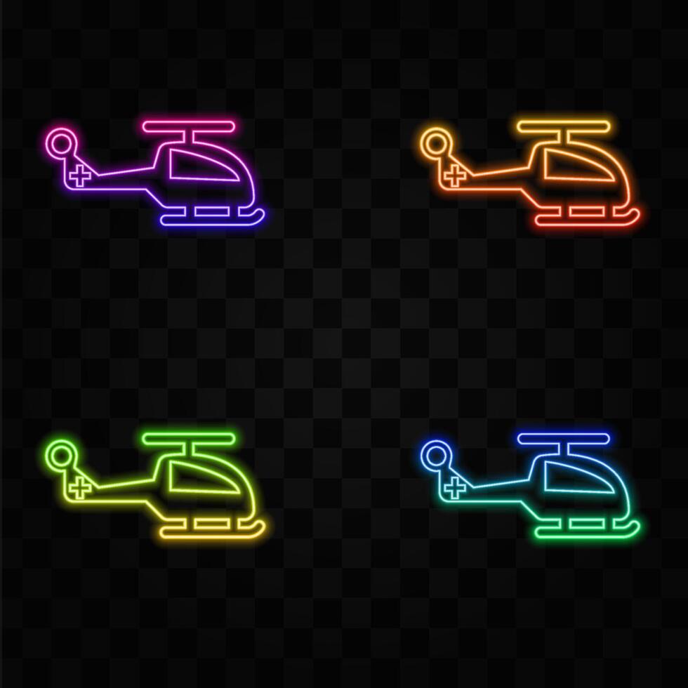 An emergency helicopter with a cross. neon style. health vector