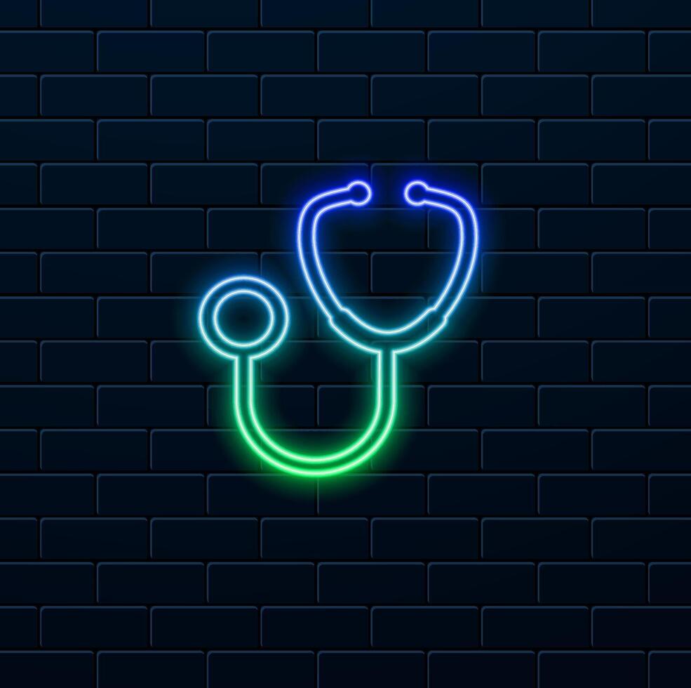 Stethoscope and wrist logo design. neon style. creative healthcare doctor icon . vector