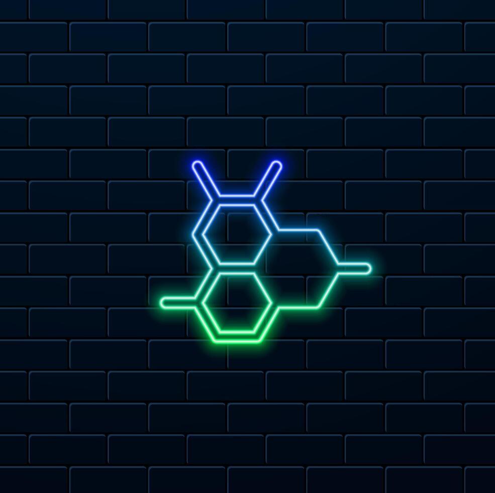 atom line icon. nuclear energy symbol. symbol of science and quantum physics. Isolated image in neon style. vector