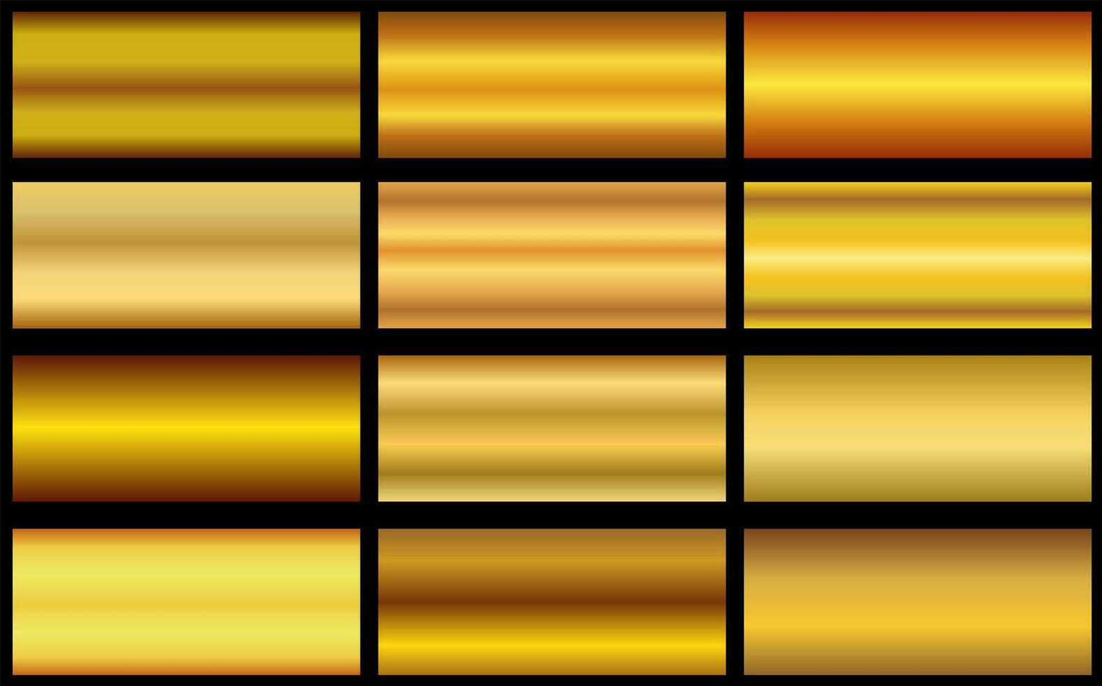 metallic gold gradient palette background collection.gold metallic gradient set on black gold gradient texture background. vector