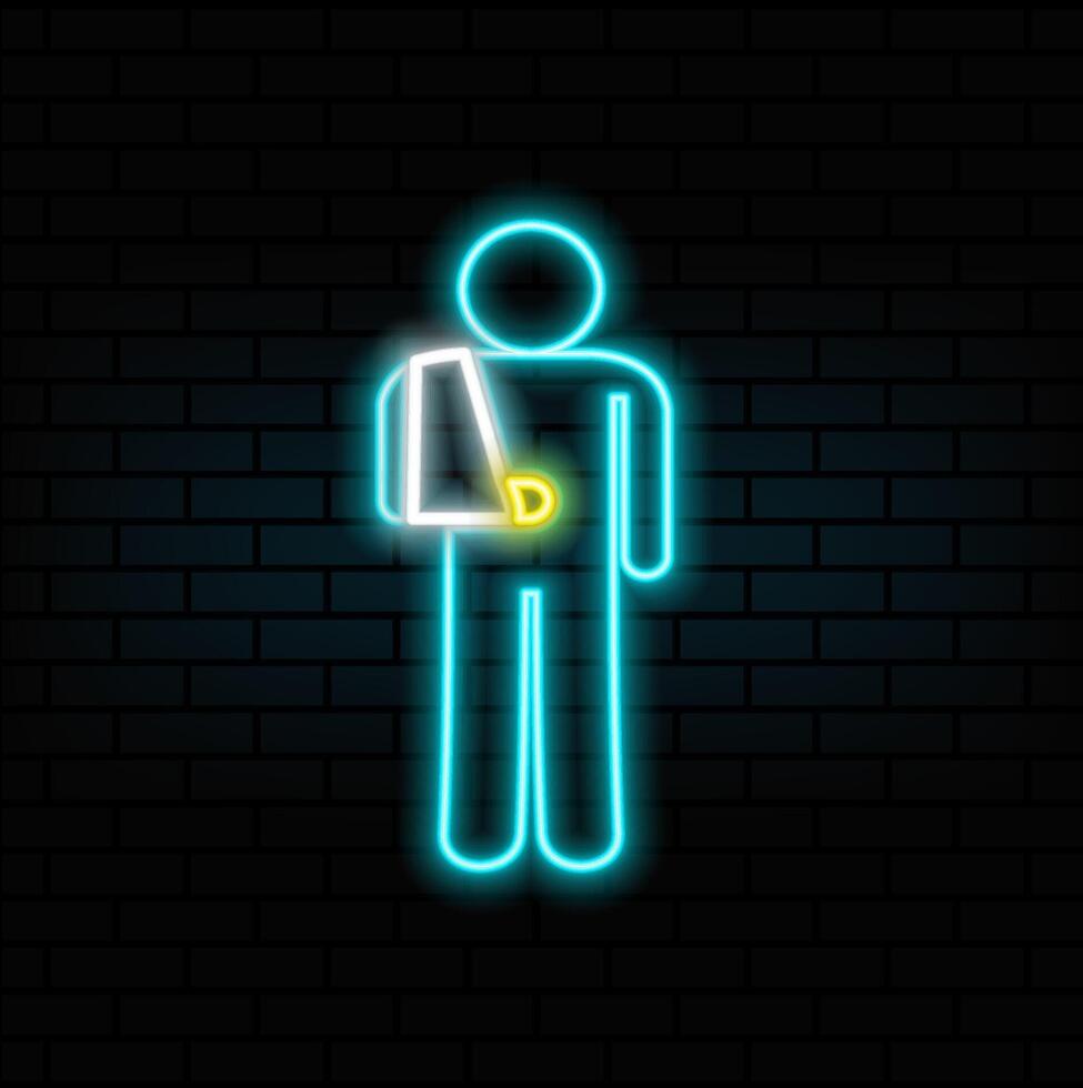 neon style.Icon,broken arm. Trauma plaster disabled person disabled people vector