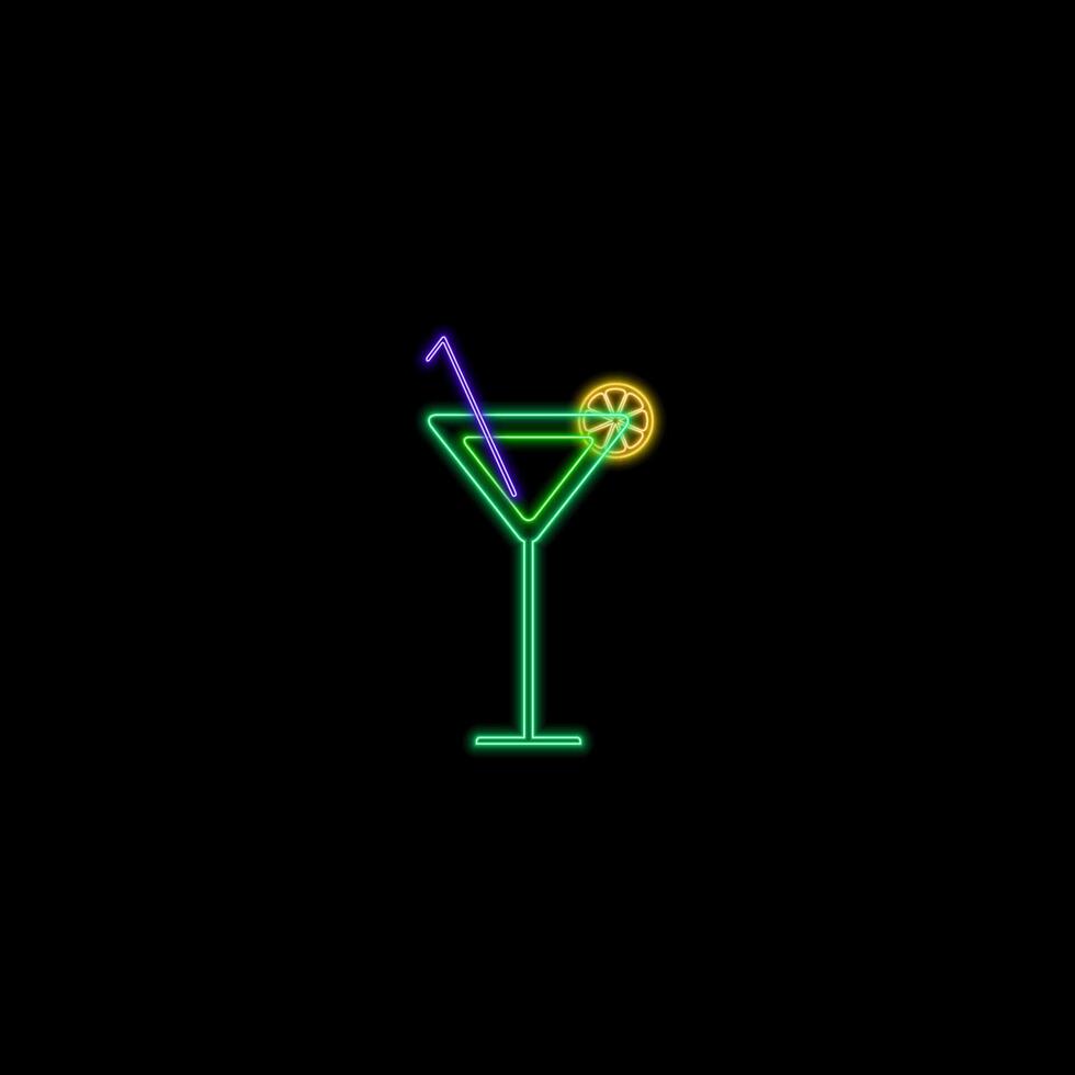 Alcoholic drinks, Glass with drink. Template design cocktail menu and drink list. neon style. illustration. neon style. vector