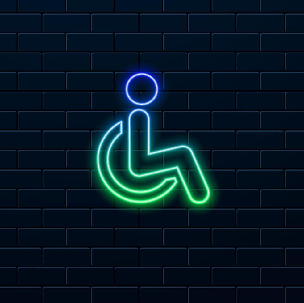 disabled patient icon. neon style. person in wheelchair. person with a disability vector