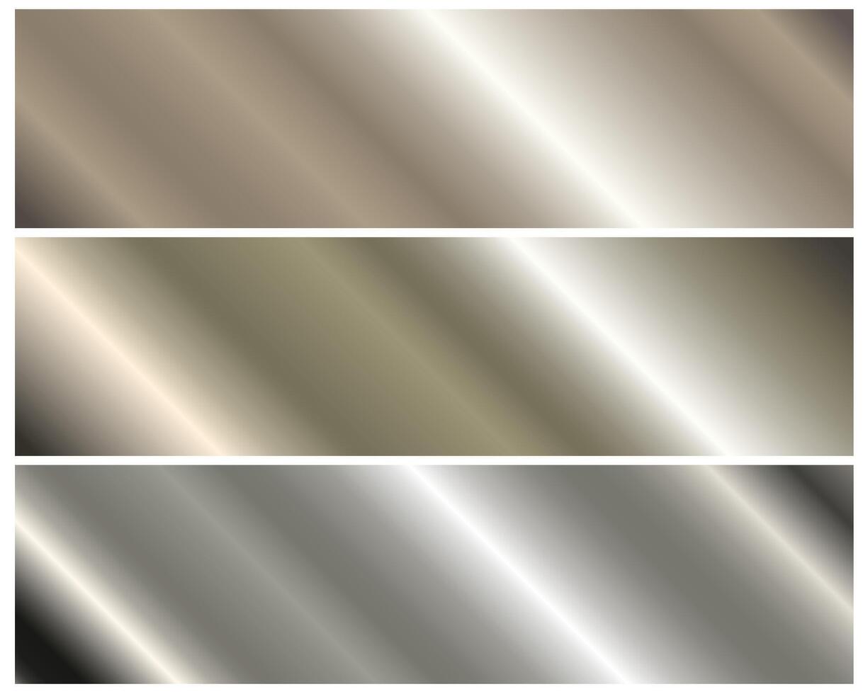 A set of shiny silver gradients on a black background. Metallic gradient effects for text and infographic design. A collection of metal banners. EPS 10. vector