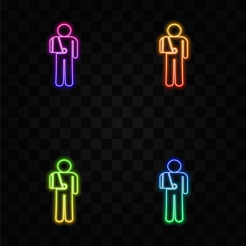 Broken arm icon. neon style. Trauma plaster disabled person disabled people vector