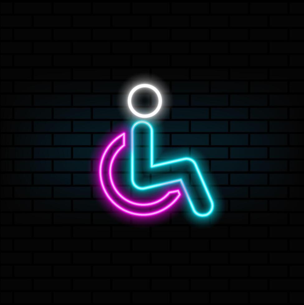 icon, disabled patient. neon style. person in wheelchair. person with a disability vector