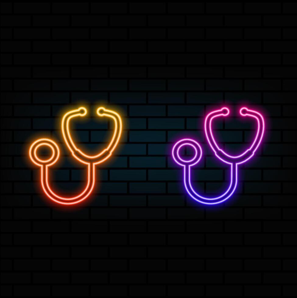icon, Stethoscope and wrist logo design. neon style. creative healthcare doctor icon . vector