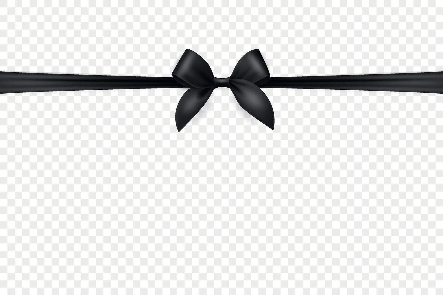 3d Black Ribbon Bow Isolated. Realistic Satin Bow and Ribbon. Black Ribbon Bow for Gift, Present, Decoration, Holiday, Celebration, Packaging, Greeting Card, Invitation, Party, Design, Poster vector