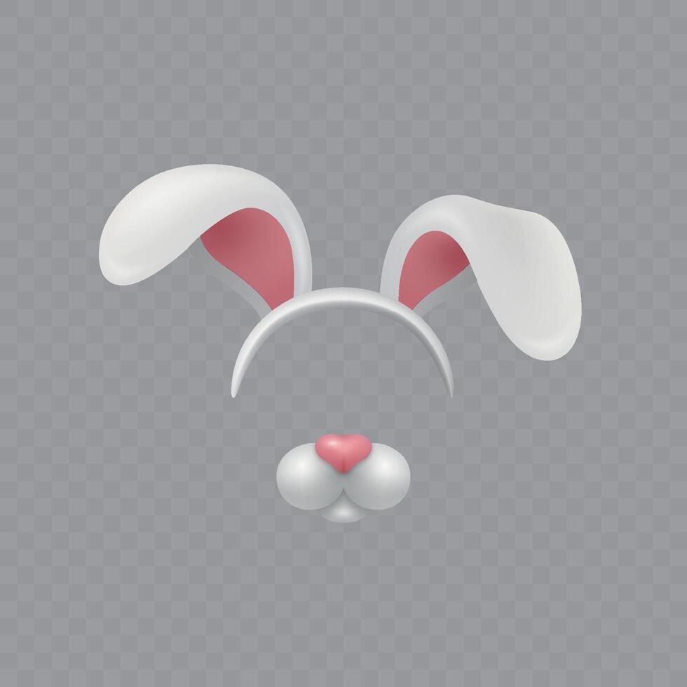 Bunny Ears and Nose. Bunny Ears and Nose for Easter, Costume, Mask, Selfie Filter. Bunny Ears and Nose Clipart for Kids, Party, Cute Animal Design, Holiday, Decoration, Photo Booth, Fun vector